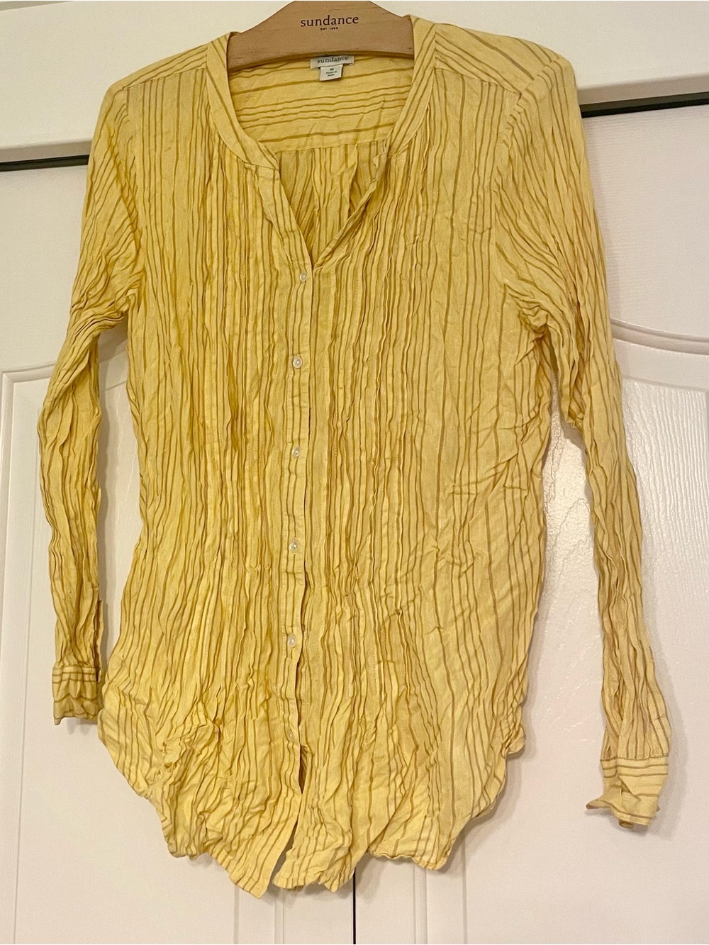 Sundance Light Yellow Crinkle Button-Down Blouse